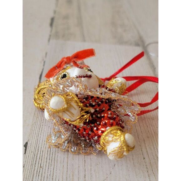 Embroidered dancing ballerina mouse ornament Xmas Red Gold - Picture 3 of 6
